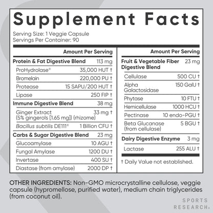 ® Digestive Enzymes with Probiotics & Ginger - Plant Based Vegan Certified Non-Gmo (90 Softgels)